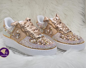 Lenore--Authentic Custom Blinged Air Force Ones AF1s Wedding Shoes