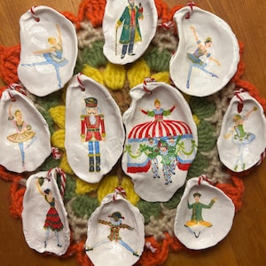 Lot de 10 décorations de danse classique casse-noisette / coquilles d'huîtres / serviettage