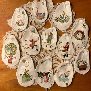 The Twelve Days of Christmas / decoupage Oyster  shell Christmas ornaments / small set