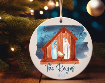 Nativity Christmas Ornament, Willow Tree, Manger Nativity Scene, Personalized Ornament, Theology Matters Calvinist Gift, Custom Ornament