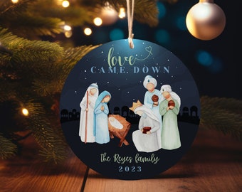 Nativity Christmas Ornament, Willow Tree, Manger Nativity Scene, Personalized Ornament, Theology Matters Calvinist Gift, Custom Ornament