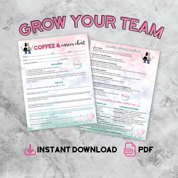 Mary Kay Recruiting, Grow Your Team, Coffee Career Chat, Marketing, Team Building, Printable, Mary Kay, Digital Downloads, Business, Hustle