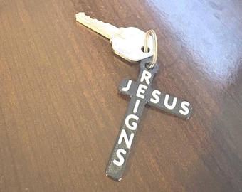 Jesus Reigns CROSSword Keychain | Christian Keychain | 3D Printed Cross | Faith Gift