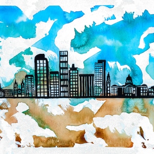 Watercolor Denver skyline, art print
