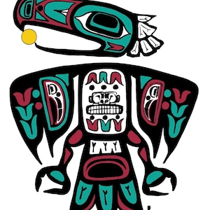 raven totem digital art print, totem pole art