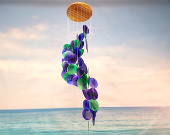 Purple Green Spiral Capiz Shell WInd Chime (1 Chime approx. 23 x 5 inches) Green Purple Capiz Wind Chime brings beachside charm to any home!