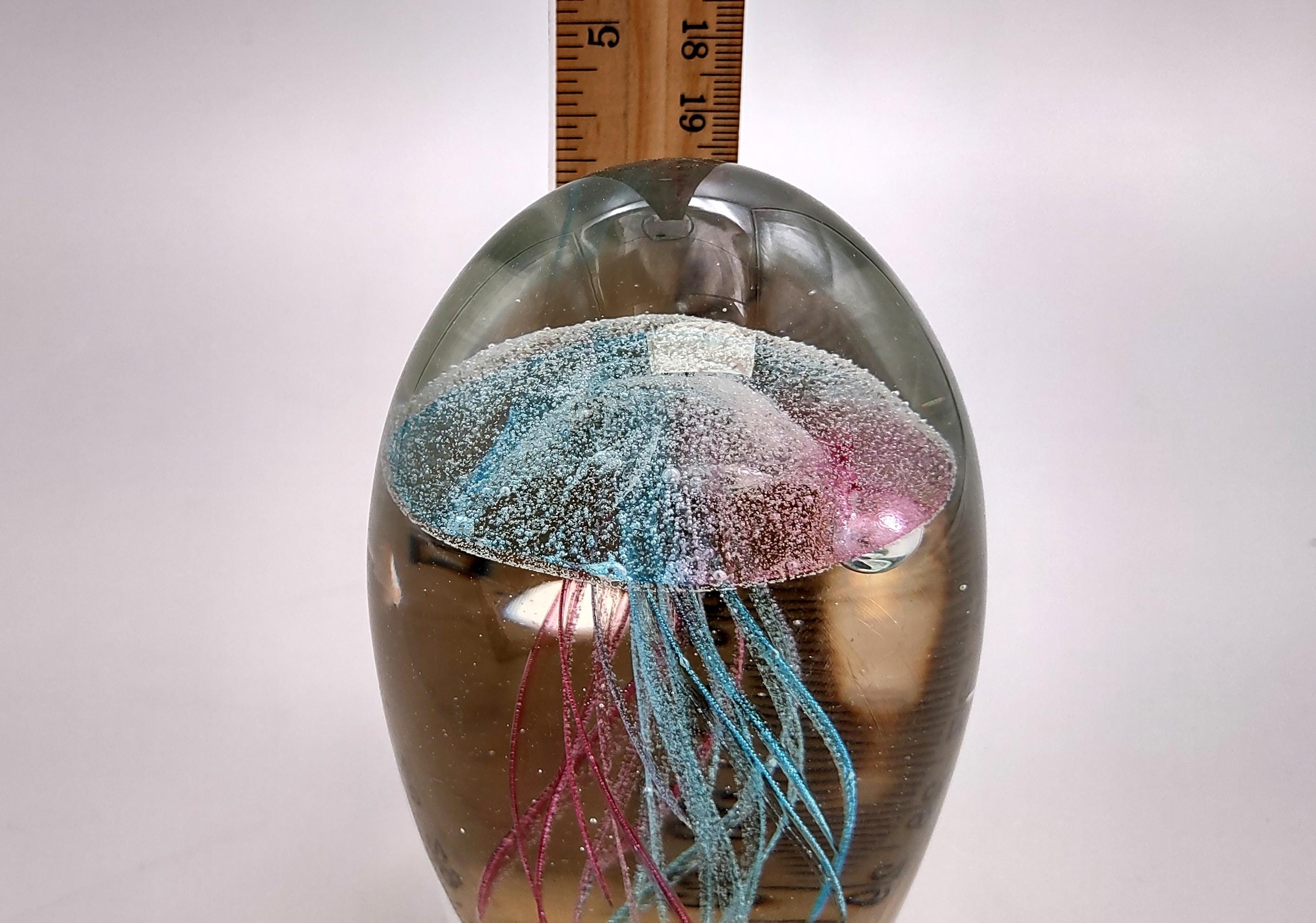 Jellyfish Glass Egg Teal Pink Paperweight Glow in the Dark (1 Figurine ...