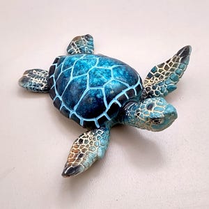 Blue Sea Turtle Figurine Painted Resin (One figure approx. 3 inches long) Blue Painted Resin Sea Turtle Figure for coastal home décor!