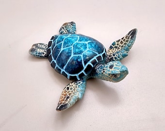 Blue Sea Turtle Figurine Painted Resin (One figure approx. 3 inches long) Blue Painted Resin Sea Turtle Figure for coastal home décor!