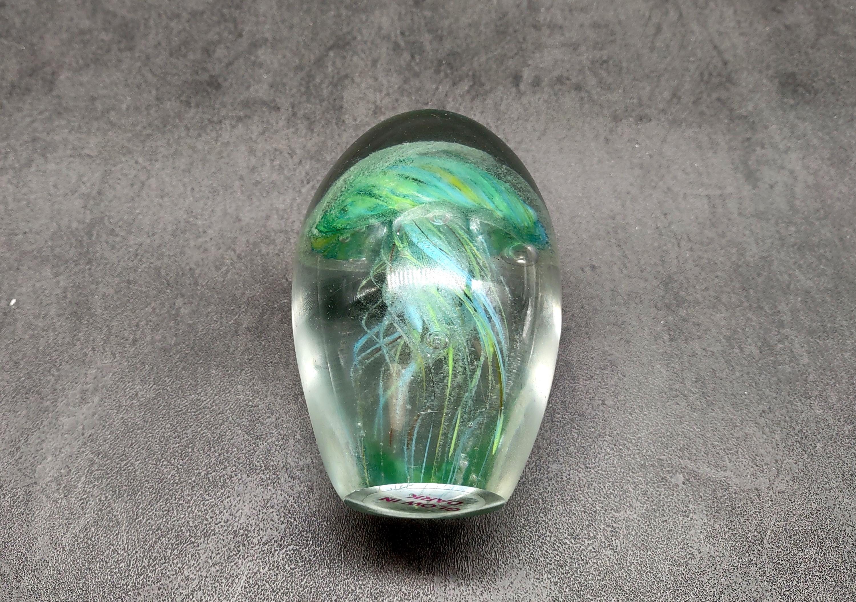 Jellyfish Glass Egg Green Yellow Blue Paperweight Glow in the Dark (1 ...