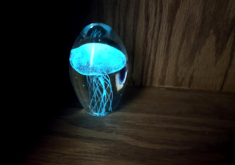 Jellyfish Glass Egg Teal Pink Paperweight Glow in the Dark (1 Figurine ...