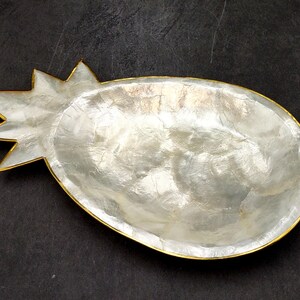 Gold Edged Pineapple Capiz Shell Tray (One shell dish approx. 9.75 inches) Decorative shell dish adding a tropical touch to any space!