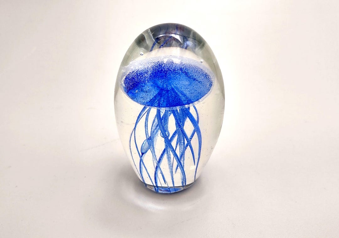 Jellyfish Glass Egg Deep Blue Paperweight Glow in the Dark (1 Figurine ...