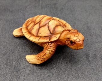 Sea Turtle Figurine Brown Wood Style (1 turtle approx. 3+ inch long) Resin sea turtle figurine for coastal beach home display & decoration!