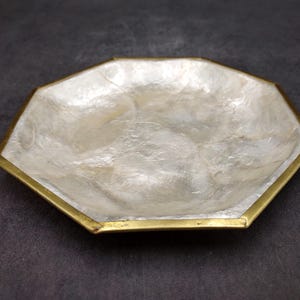 Gold Edged Octagon Capiz Shell Dish (1 shell dish approx. 6.5 inches) Gold Accent Capiz Shell Dish for any vintage retro coastal home!