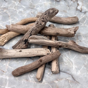 Driftwood Drilled Pieces Bulk (10 pieces approx. 3-4+ inches) Center Drilled Driftwood for ocean display arts crafts & nautical decor!