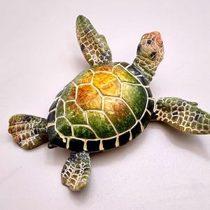 Green Sea Turtle Figurine Painted Resin (1 turtle approx. 4 inches long) Green Painted Resin Sea Turtle Figure for coastal home décor!