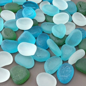 Beach Glass - Medium Tumbled Rough Blue, Green & White Atlantic Assorted -  (approx. 1 Kilogram/2.2 lbs. .5-1.25 inches)