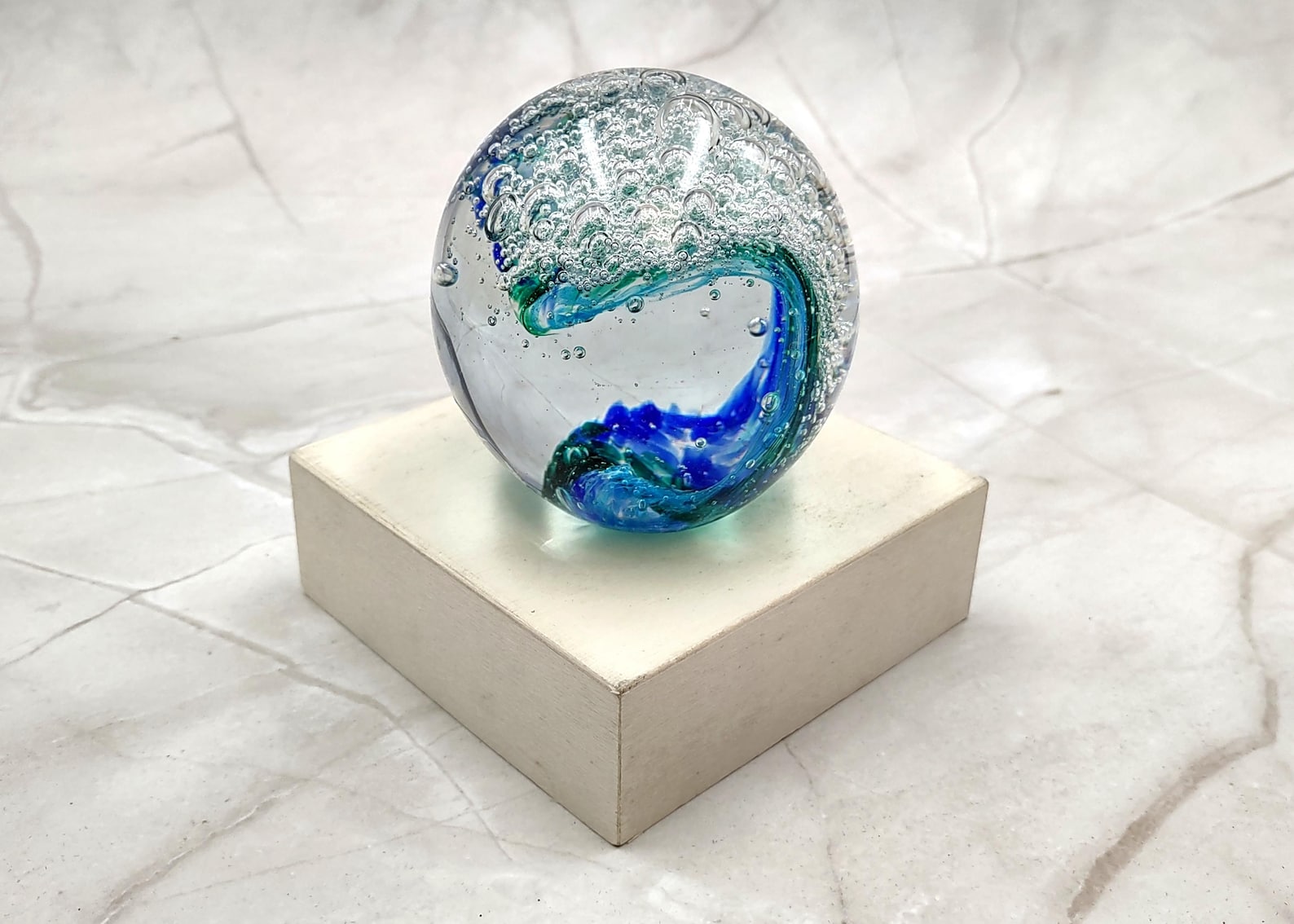 Hand Blown Glass Ocean Wave Ball Paperweight (1 Ornament Approx. 3.25 ...