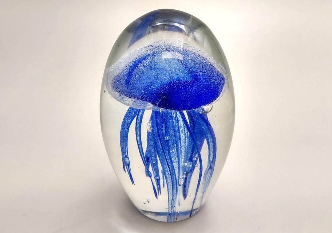 Jellyfish Glass Egg Deep Blue Paperweight Glow in the Dark (1 Figurine ...