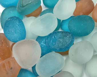 Beach Glass Blue Peach White Assorted Frosted Tumbled Rounded Pebbles (approx. 1 kilogram 1+ inches) Sea Glass Pebbles for vases & crafts!
