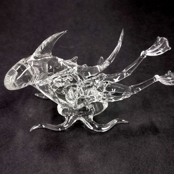 Glass Blown Figurine Shark with Diver - (1 figurine approx. 3X6 inches)