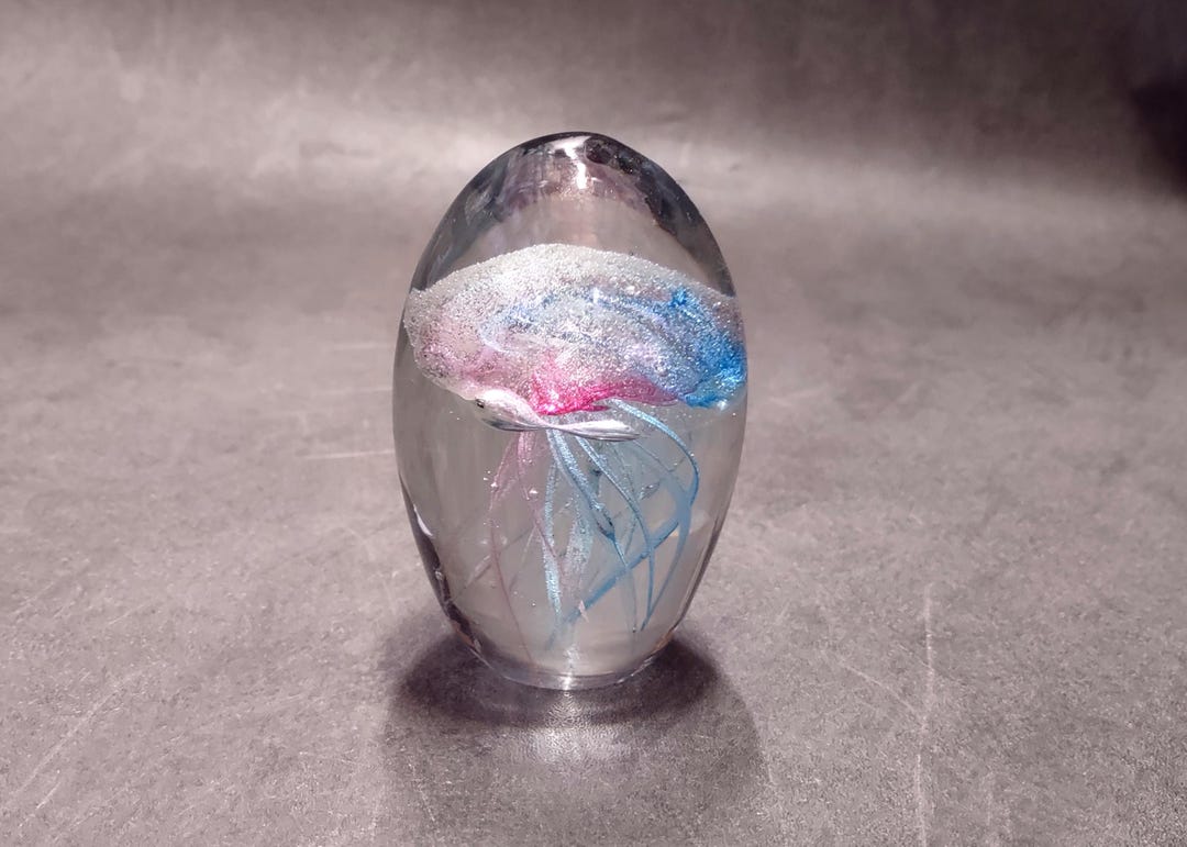 Jellyfish Glass Egg Light Blue Pink Paperweight Glow in the Dark (1 ...