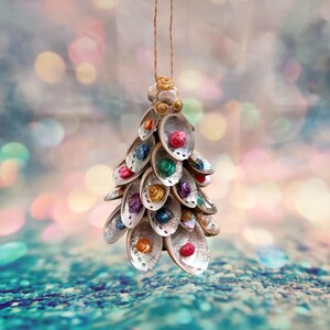 Colorful Abalone Christmas Ornament Tree Decoration (1 tree decoration approx. 5+ inches) Real Baby Abalone Xmas Hanging Ornament!
