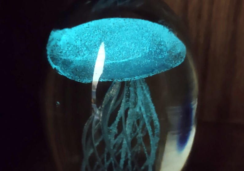 Jellyfish Glass Egg Green Yellow Blue Paperweight Glow in the Dark (1 ...
