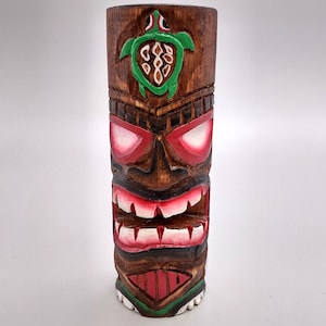 Tropical Tiki Face Totem Large Painted Turtle (1 pole approx. 8 inches tall) Painted Tiki Face Totem Pole for tiki island home decor!