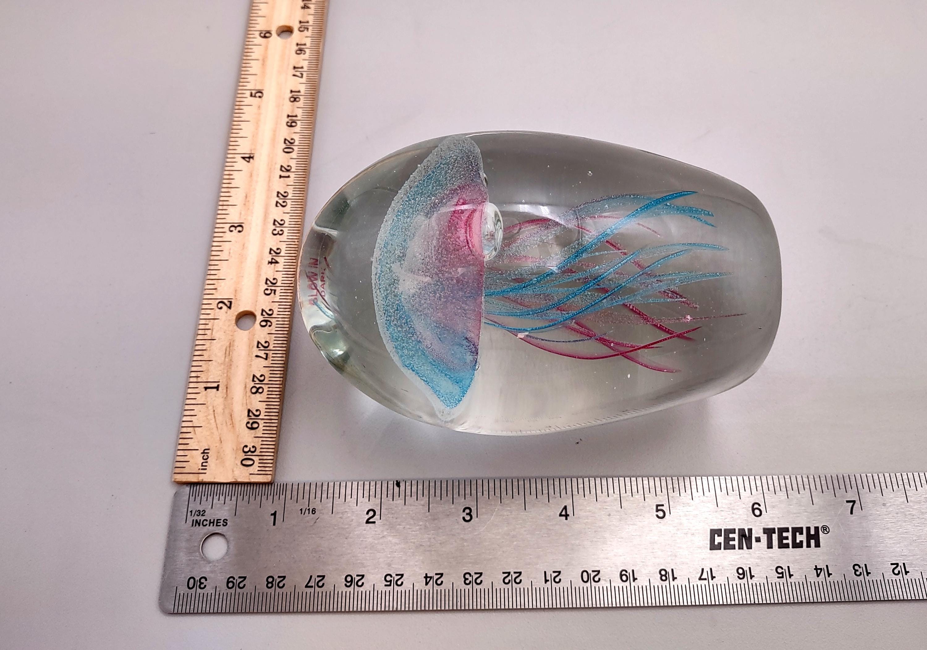 Jellyfish Glass Egg Teal Pink Paperweight Glow in the Dark (1 Figurine ...