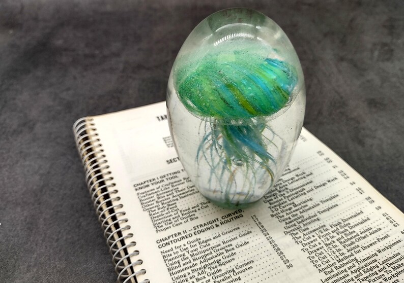 Jellyfish Glass Egg Green Yellow Blue Paperweight Glow in the Dark (1 ...