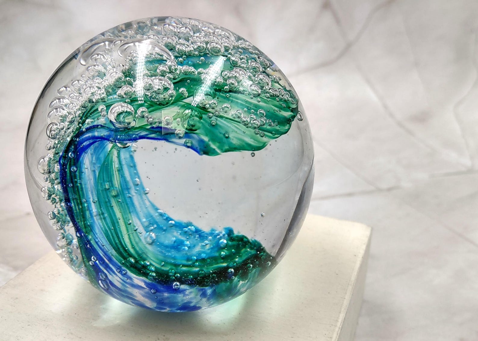 Hand Blown Glass Ocean Wave Ball Paperweight (1 Ornament Approx. 3.25 ...