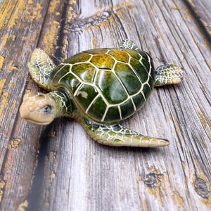 Green Sea Turtle Figurine Painted Resin (1 turtle approx. 5+ inches long) Green Painted Resin Sea Turtle Figure for coastal home decor!