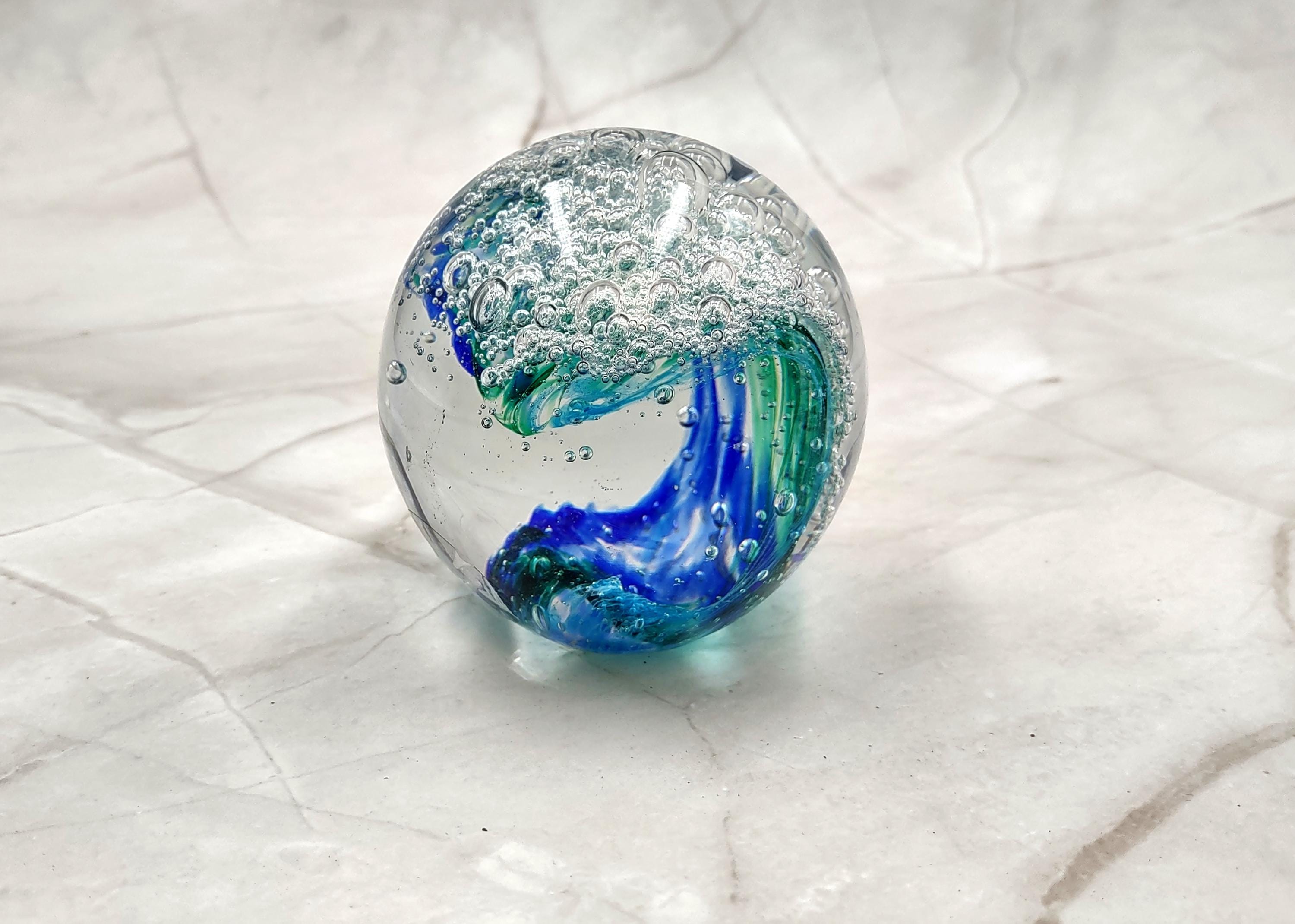 Hand Blown Glass Ocean Wave Ball Paperweight (1 Ornament Approx. 3.25 ...