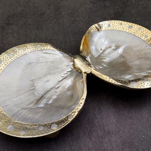 Silver Edged Oyster Seashell Dish Pearl Pinctada Maxima (1 dish approx. 8-9+ inches) Silver plated oyster shell dish for any coastal home!
