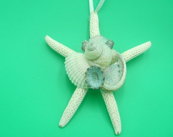 Frosted Seaglass Linckia Starfish Ornament (1 seastar approx. 4-6 inches)