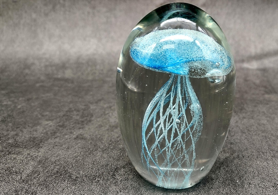 Jellyfish Glass Egg Light Blue Paperweight Glow in the Dark (1 Figurine ...