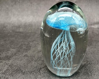 Jellyfish Glass Egg Light Blue Paperweight Glow In The Dark (1 figurine approx. 3.5 inches tall) Unique Glass Sea Jellies make great gifts!