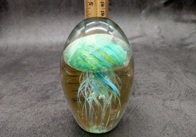 Jellyfish Glass Egg Green Yellow Blue Paperweight Glow in the Dark (1 ...