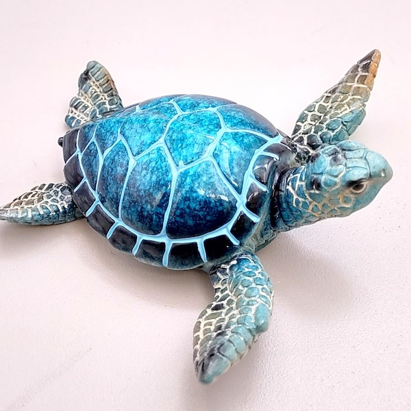 Blue Sea Turtle Figurine Painted Resin (1 turtle approx. 4+ inches long) Blue Painted Resin Sea Turtle Figure for coastal home décor!