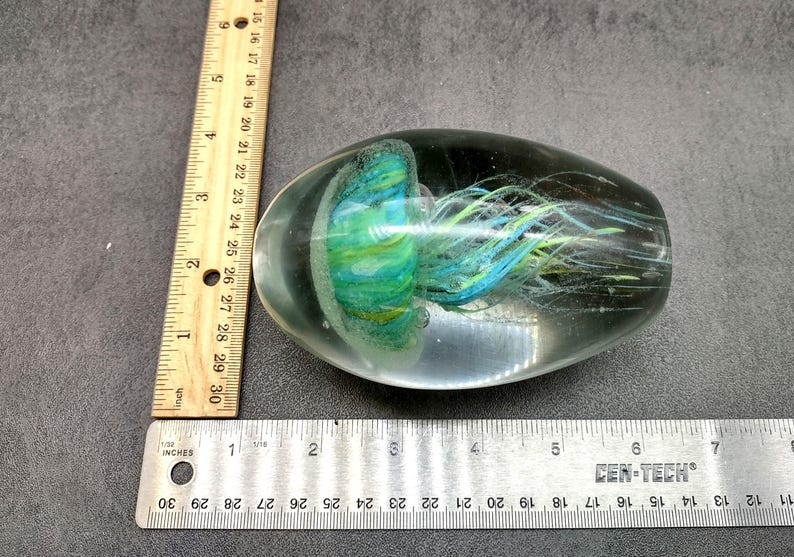 Jellyfish Glass Egg Green Yellow Blue Paperweight Glow in the Dark (1 ...