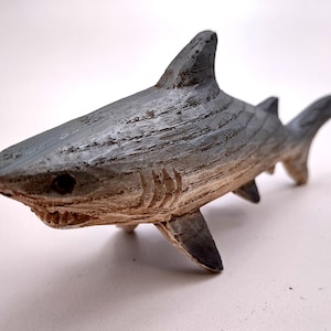 Great White Shark Figurine Wood Grain Resin (1 shark approx. 6+ inch) Brown Blue Wood Grain Shark figure for beach home décor & display!