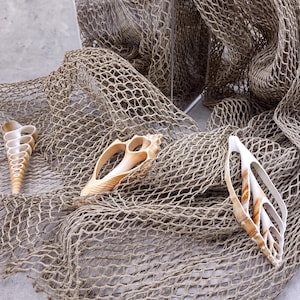 Decorative Fish Net Brown Olive Green Woven (1 net approx. 4x9 feet) Recycled Fishing Net for ocean art crafts & nautical themed parties!