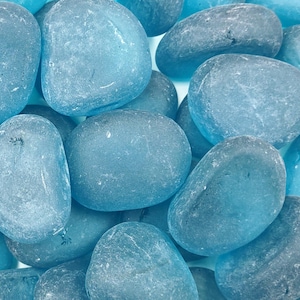 Beach Glass Ocean Blue Rounded Frosted Tumbled Pebbles (approx. 1 Kilogram 1-1.5+ inches) Blue Recycled Manmade Sea Glass for arts & crafts!