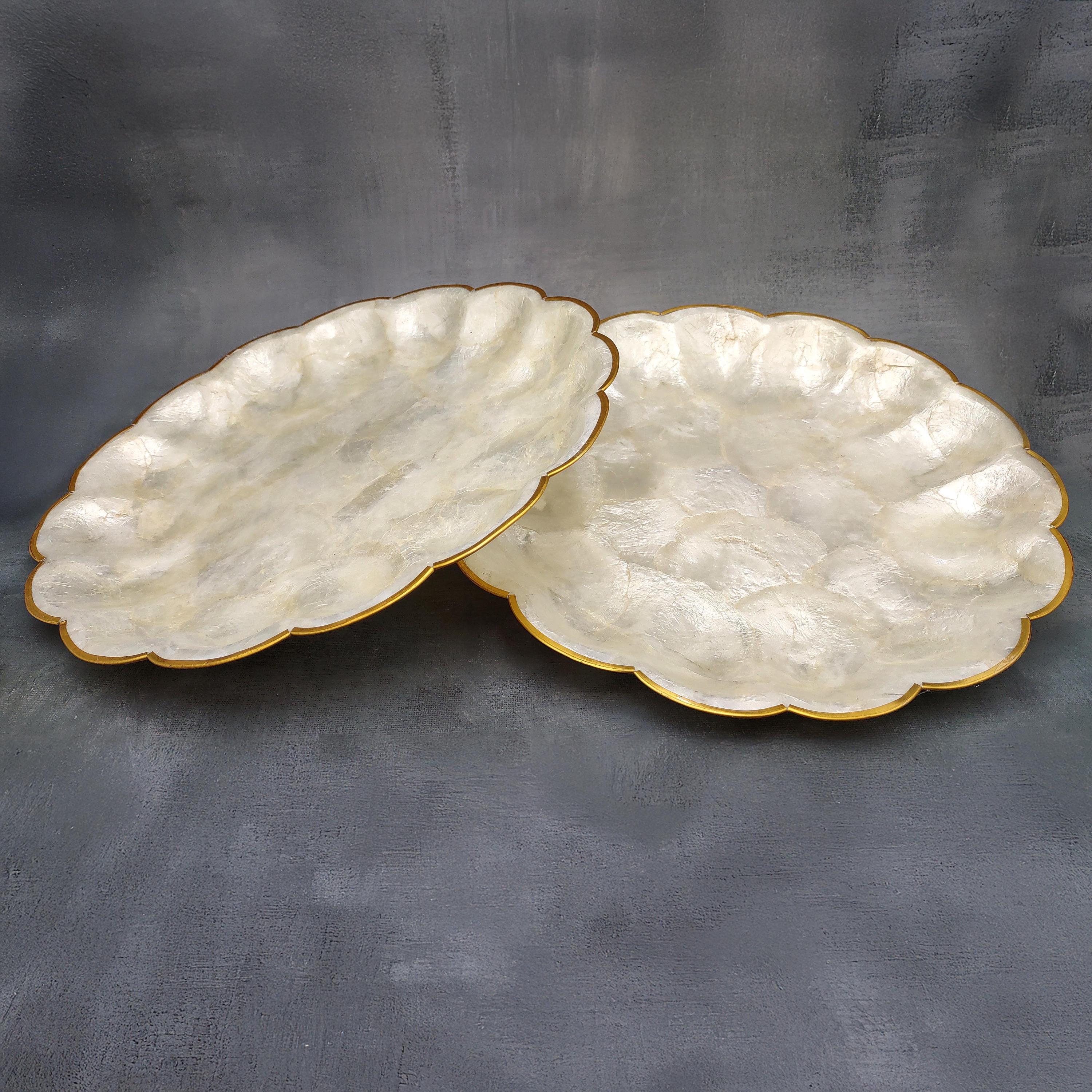 Round Capiz Shell Dish Gold Scalloped Edge (one Shell Dish Approx. 10 ...