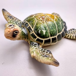 Green Sea Turtle Figurine Painted Resin (One figure approx. 3+ inches long) Green Painted Resin Sea Turtle Figure for coastal home décor!