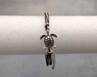Sea Turtle Charm Bracelet Brown Green White Cord (approx. 5-7+ inches AROUND) Olive Green Brown Sea Turtle String Bracelet Jewelry to gift!