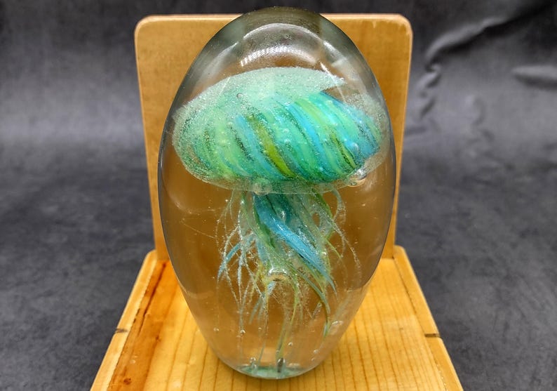 Jellyfish Glass Egg Green Yellow Blue Paperweight Glow in the Dark (1 ...