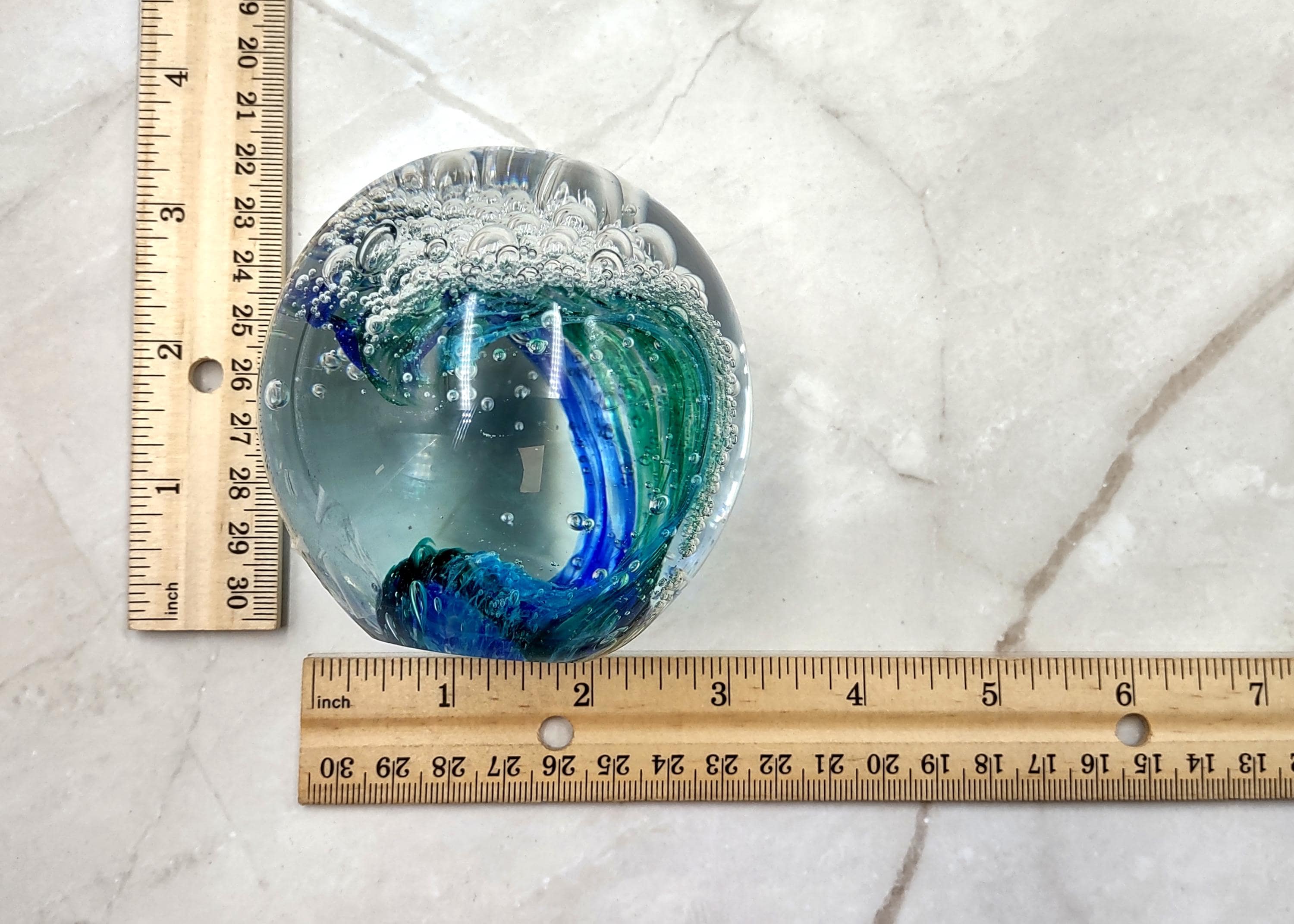 Hand Blown Glass Ocean Wave Ball Paperweight (1 Ornament Approx. 3.25 ...